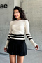 Women's Ecru Thick Striped Crew Neck Knitwear Sweater - 6
