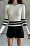 Women's Ecru Thick Striped Crew Neck Knitwear Sweater - 4