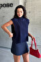 Women's Navy Blue Stand Collar Half Zipper Knitwear Sweater - 6