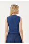 V-Neck Woven Stylish Indigo Vest with Belt Detail - 5