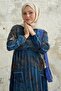 Viera Shawl Patterned Blue Chiffon Dress with Belted Collar - 3