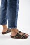 Jazmin Leopard Women's Genuine Leather Double Buckle Mink Slippers - 6
