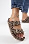Jazmin Leopard Women's Genuine Leather Double Buckle Mink Slippers