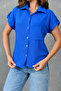 Cobalt Blue Gofre Fabric Short Sleeve Pocket Design Shirt 9628 - 2