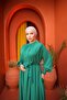 Women's Hijab Drawstring Collar Waist Belted Dress - 5