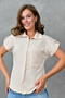 Beige Gofre Fabric Short Sleeve Pocket Design Shirt 9628