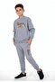3-Piece Born-Brooklyn-Nyc Printed Boys' Round Neck Double Pocket Yellow-Grey-Navy Blue Tracksuit Set - 4