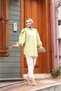 Oil Green Hijab Clothing - Jewelled Buttoned Poplin Cotton Shirt with Pointed Collar and Balloon Sleeve Detail - 4