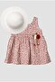 Little Flower Patterned Thick Strap Baby Girl Dress with Hat - 2