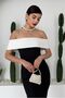 Women's Atlas Fabric Back Zip White Strapless Neckline Detail Midi Length Black Dress 250