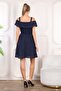 Navy blue women's dress with ruffled shoulder - 4