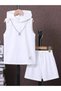 Unisex Plus Size Label Printed Sleeveless Hooded T-Shirt and Shorts Bottom Top Set