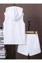 Unisex Plus Size Label Printed Sleeveless Hooded T-Shirt and Shorts Bottom Top Set - 2