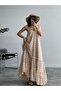 Ruffle Strap Fabric Floral Lined Maxi Summer Bohemian Beach Vacation Dress Camel - 3