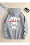 Unisex Never Give up Printed Oversized Winter 3 Thread 100% Cotton K Hooded Sweatshirt Hoodie
