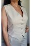 Women's Lined Stylish Linen Vest-Beige - 3