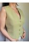 Women's Lined Stylish Linen Vest - Oil Green - 2