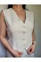 Women's Lined Stylish Linen Vest-Beige