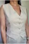 Women's Lined Stylish Linen Vest-Beige - 4