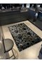 Dark Tones Antique Design Series Fringed Leaf Detailed Patterned Decorative Carpet Antik108