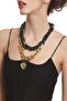 Women's Thick Chain Shaped Heart Charm Green & Gold Color Acrylic Design Necklace - 2