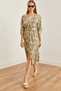 Women's Aqua Green Double Breasted Collar Elastic Waist Slit Woven Dress Elb-19002239 - 6