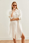 Women's White Side Oval Slit Muslin Shirt Dress Elb- 19002243 - 8