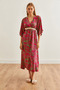 Women's Fuchsia Green Double Breasted Collar Elastic Waist Slit Woven Dress Elb-19002241 - 3