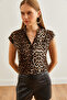 Women's Stone Leopard V-Neck 4-Button Viscose Blouse Blz- 19000279 - 4
