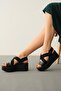 Diana Black Cross-Strapped Elastic Wedge Heel Sandals - 3