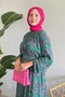 Green Viscose Dress with Buttoned Ethnic Belt - 2