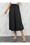 Solid Elastic Waistband A-Line Midi Skirt with Pocket Detail