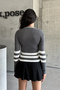 Women's Anthracite Thick Striped Crew Neck Knitwear Sweater - 4