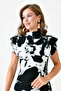 Women's digital print sandy fabric slit design stand collar padded sleeveless midi dress 12271 - 2