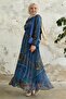 Viera Shawl Patterned Blue Chiffon Dress with Belted Collar - 4