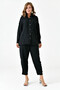 Women's Linen Fabric Pocket Detailed Shirt and Trousers Oversize Double Black Set 10277 - 7