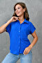 Cobalt Blue Gofre Fabric Short Sleeve Pocket Design Shirt 9628 - 6