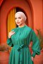 Women's Hijab Drawstring Collar Waist Belted Dress - 4