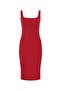 Red Midi Dress - Zero Sleeve, Square Collar, Knitted Draped - 6