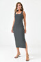 Women's Stretchy Cotton Fabric U-Neck Thick Strap Striped Pattern Midi Black Dress 12224 - 7