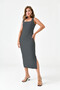 Women's Stretchy Cotton Fabric U-Neck Thick Strap Striped Pattern Midi Black Dress 12224 - 8
