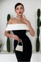 Women's Atlas Fabric Back Zip White Strapless Neckline Detail Midi Length Black Dress 250 - 2