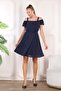 Navy blue women's dress with ruffled shoulder - 3