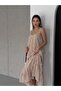 Ruffle Strap Fabric Floral Lined Maxi Summer Bohemian Beach Vacation Dress Camel - 4