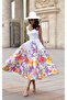 Women's Thick Strapped Square Neck Floral Dress with Elastic Back and Knee-Length Midi Length - 2