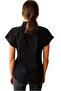 Women's Black Linen Batwing Short Sleeve Shirt with Buttons - 4