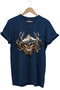 Hunting Deer Hunting Mountain Nature Printed Minimal Regular Fit 100% Cotton Navy Blue T-Shirt
