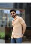 Men's Beige Cotton Corduroy Patterned Summer Short Sleeve Open Collar Shirt - 2