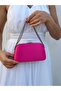 Women's Satin Fuchsia Evening Dress Clutch Portfolio Chain Strap Handheld Wedding Engagement Evening Shoulder Bag - 2