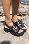 Mati̇ Women's Black Genuine Leather Sandals with Buckle